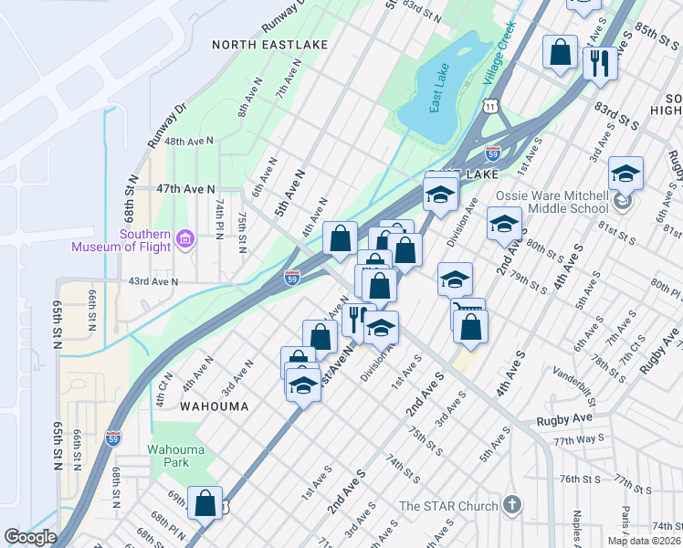 map of restaurants, bars, coffee shops, grocery stores, and more near 201 Oporto Madrid Boulevard in Birmingham