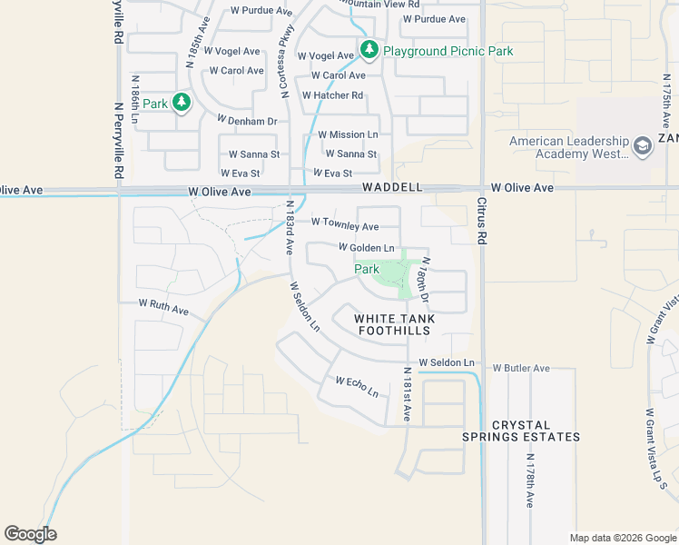 map of restaurants, bars, coffee shops, grocery stores, and more near 18209 West Ruth Avenue in Waddell