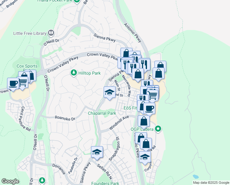 map of restaurants, bars, coffee shops, grocery stores, and more near in Ladera Ranch