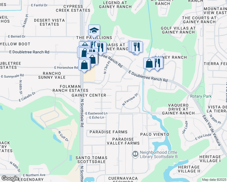 map of restaurants, bars, coffee shops, grocery stores, and more near 8613 North Timberlane Drive in Scottsdale