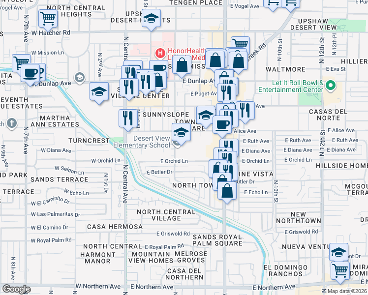 map of restaurants, bars, coffee shops, grocery stores, and more near 8621 North 3rd Street in Phoenix