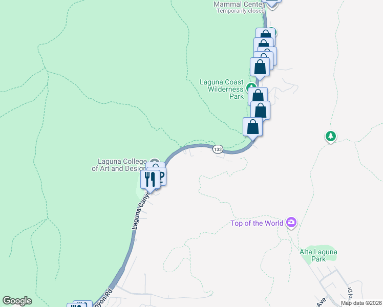 map of restaurants, bars, coffee shops, grocery stores, and more near 2535 Laguna Canyon Road in Laguna Beach
