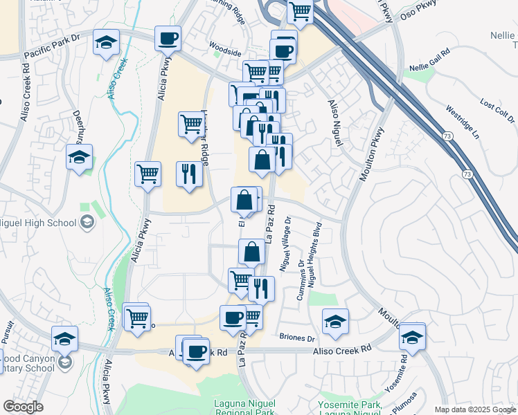 map of restaurants, bars, coffee shops, grocery stores, and more near 27631 La Paz Road in Laguna Niguel
