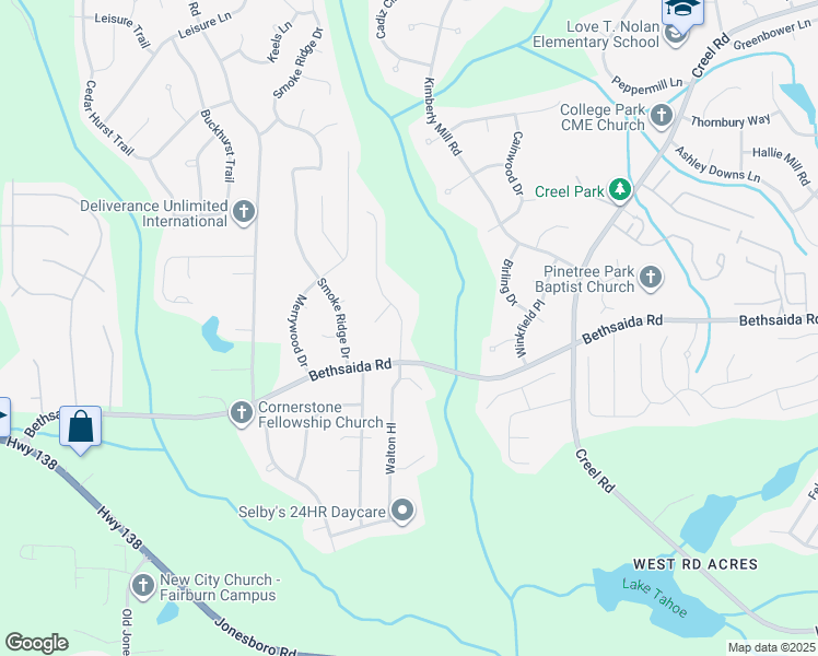 map of restaurants, bars, coffee shops, grocery stores, and more near 7055 Brown Drive South in Fairburn