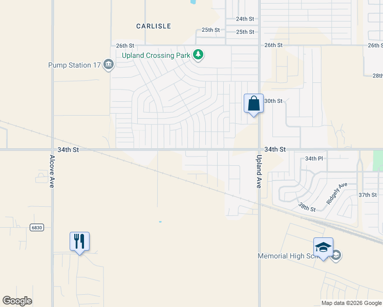 map of restaurants, bars, coffee shops, grocery stores, and more near 7441 34th Street in Lubbock