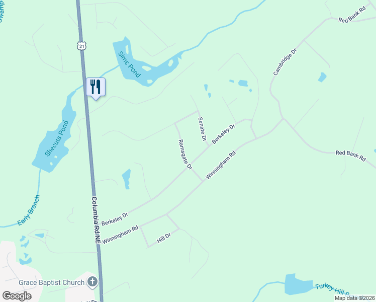 map of restaurants, bars, coffee shops, grocery stores, and more near 1085 Berkeley Drive in Orangeburg