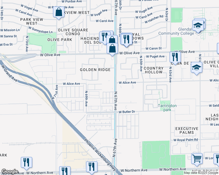 map of restaurants, bars, coffee shops, grocery stores, and more near 6754 West Ruth Avenue in Peoria