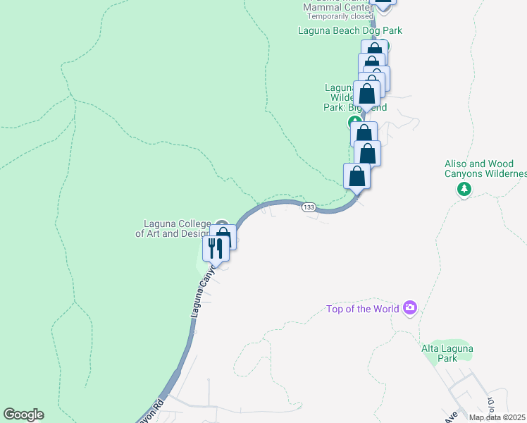 map of restaurants, bars, coffee shops, grocery stores, and more near 2535 Laguna Canyon Road in Laguna Beach