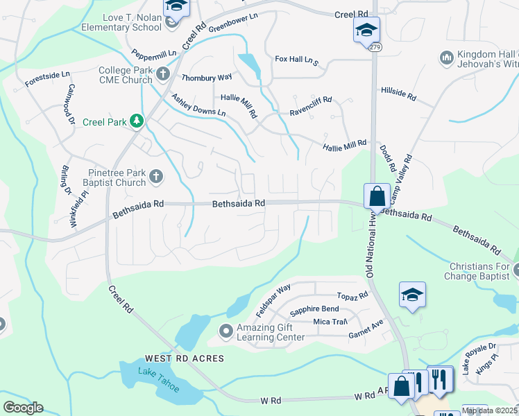 map of restaurants, bars, coffee shops, grocery stores, and more near 2615 Virginia Cove in Riverdale