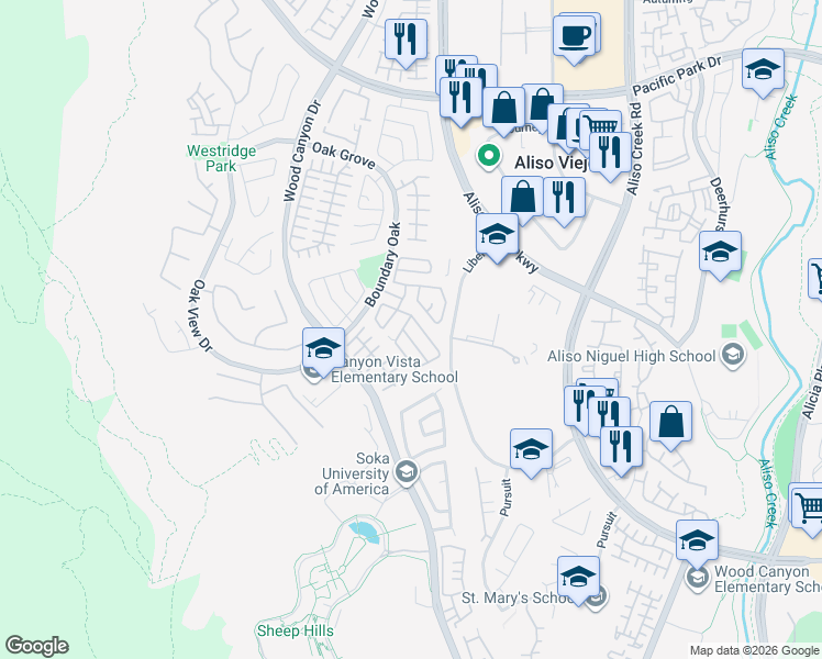 map of restaurants, bars, coffee shops, grocery stores, and more near 12 Seven Kings Place in Aliso Viejo