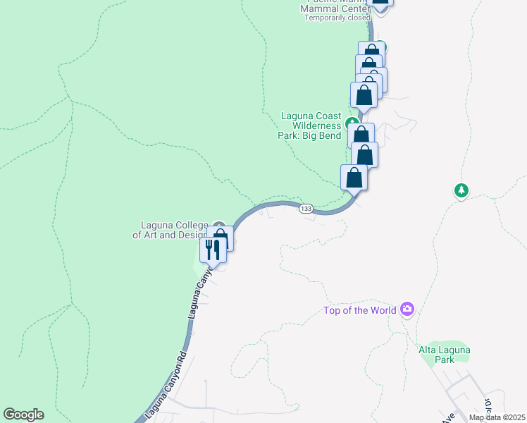 map of restaurants, bars, coffee shops, grocery stores, and more near 2535 Laguna Canyon Road in Laguna Beach