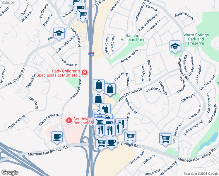 map of restaurants, bars, coffee shops, grocery stores, and more near 39775 Alta Murrieta Drive in Murrieta