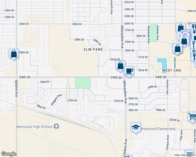 map of restaurants, bars, coffee shops, grocery stores, and more near 3407 Oak Ridge Avenue in Lubbock