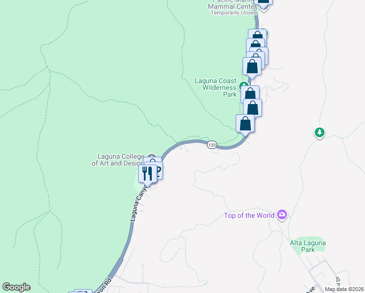 map of restaurants, bars, coffee shops, grocery stores, and more near 2535 Laguna Canyon Road in Laguna Beach