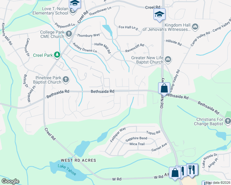 map of restaurants, bars, coffee shops, grocery stores, and more near South Hills in South Fulton