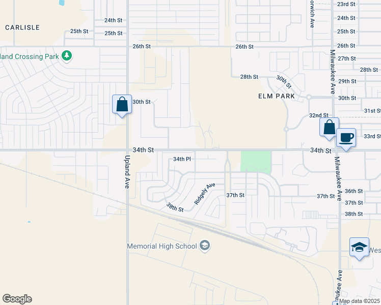 map of restaurants, bars, coffee shops, grocery stores, and more near 7021 34th Place in Lubbock