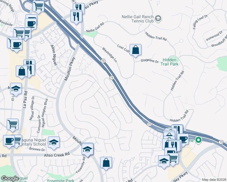 map of restaurants, bars, coffee shops, grocery stores, and more near 24881 Buttercup Drive in Laguna Niguel