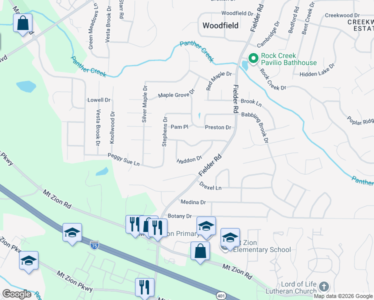 map of restaurants, bars, coffee shops, grocery stores, and more near 2877 Kensington Way in Rex