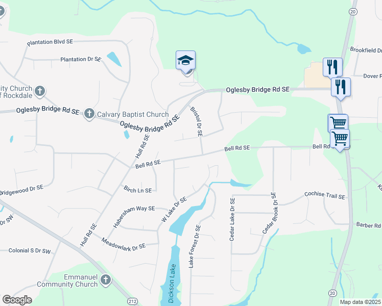 map of restaurants, bars, coffee shops, grocery stores, and more near 4791 Northbrook Court in Conyers