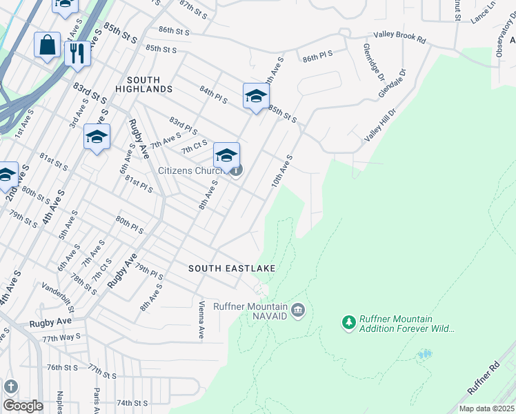 map of restaurants, bars, coffee shops, grocery stores, and more near 8228 10th Avenue South in Birmingham