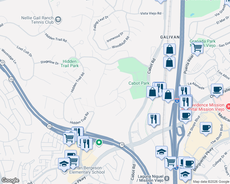 map of restaurants, bars, coffee shops, grocery stores, and more near 25731 Dillon Road in Laguna Hills