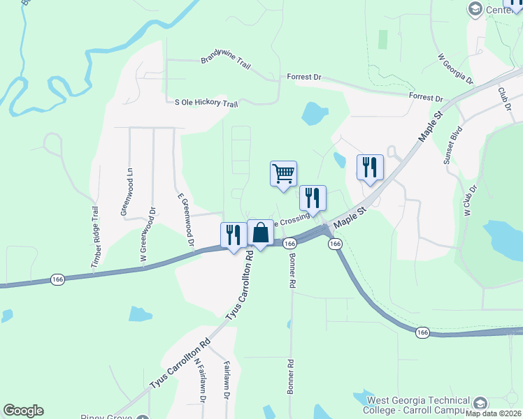 map of restaurants, bars, coffee shops, grocery stores, and more near Maple Crossing in Carrollton