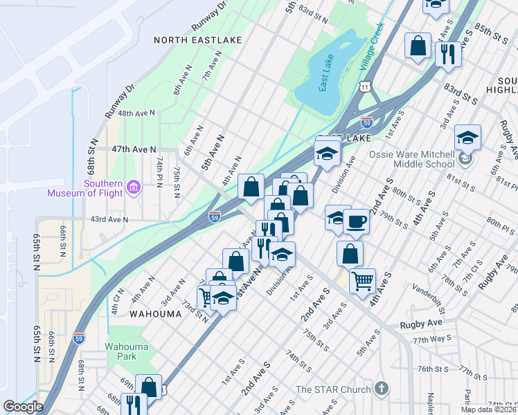 map of restaurants, bars, coffee shops, grocery stores, and more near 201 Oporto Madrid Boulevard in Birmingham