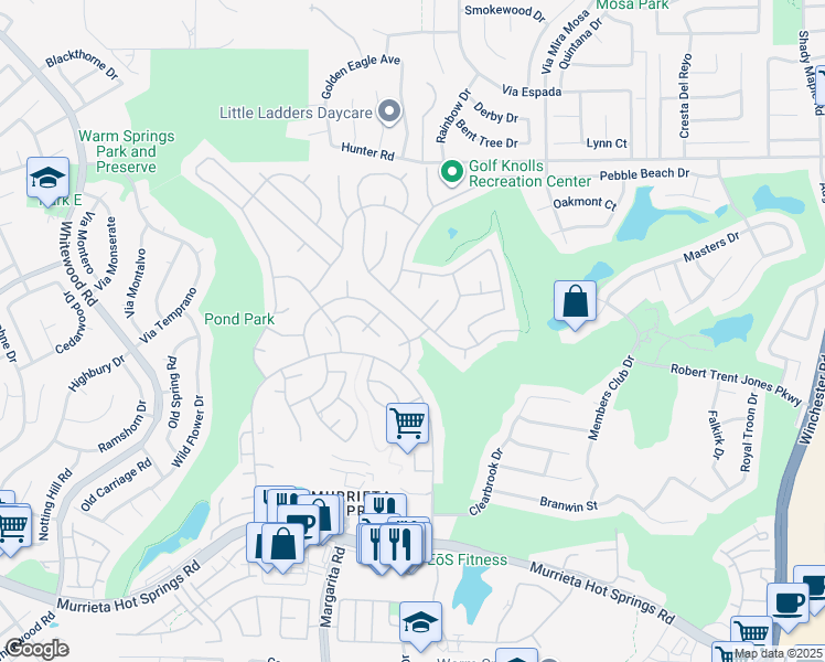 map of restaurants, bars, coffee shops, grocery stores, and more near 29056 Via Playa Del Rey in Murrieta