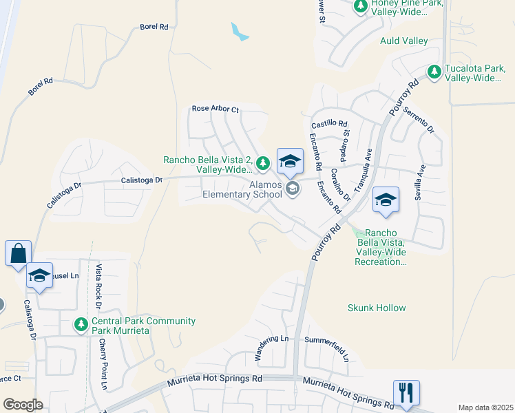 map of restaurants, bars, coffee shops, grocery stores, and more near 31300 Hidden Lake Road in Murrieta