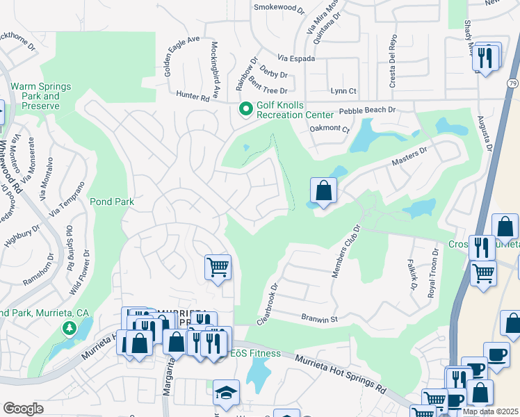 map of restaurants, bars, coffee shops, grocery stores, and more near 29061 Calle Cisne in Murrieta