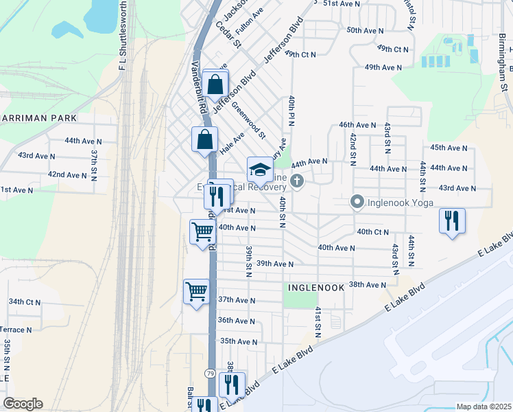 map of restaurants, bars, coffee shops, grocery stores, and more near 3908 41st Avenue North in Birmingham