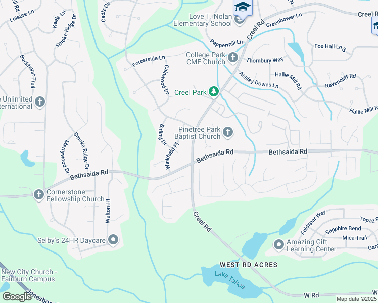 map of restaurants, bars, coffee shops, grocery stores, and more near 3085 Creel Road in Atlanta