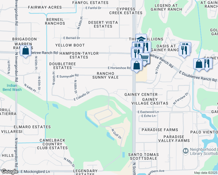 map of restaurants, bars, coffee shops, grocery stores, and more near 7001 East Sunnyvale Road in Paradise Valley