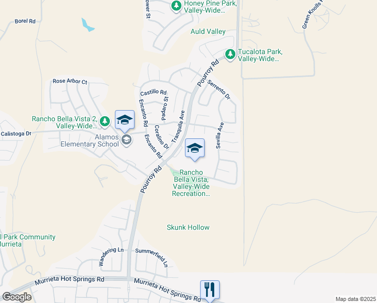 map of restaurants, bars, coffee shops, grocery stores, and more near 400 Pourroy Road in Murrieta