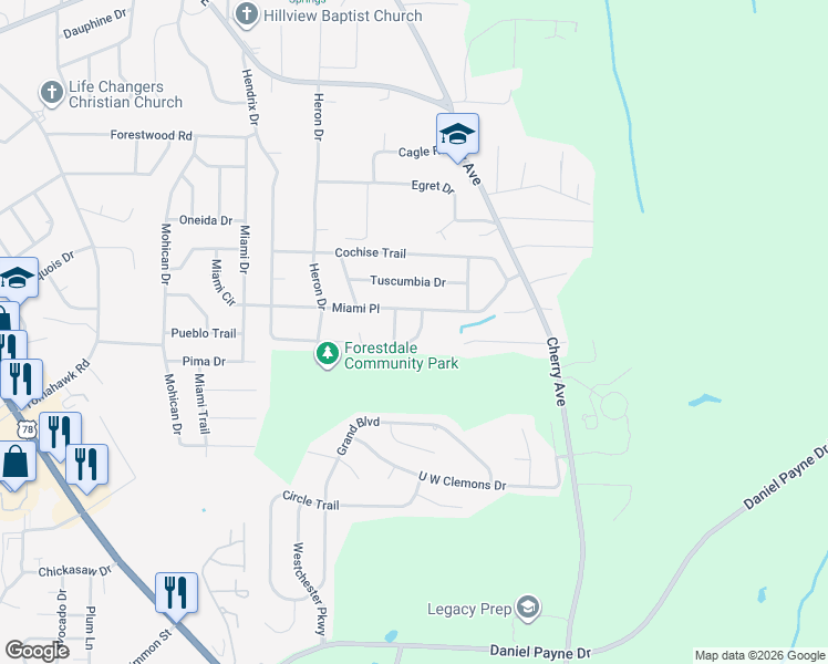 map of restaurants, bars, coffee shops, grocery stores, and more near 858 Brandy Circle in Birmingham