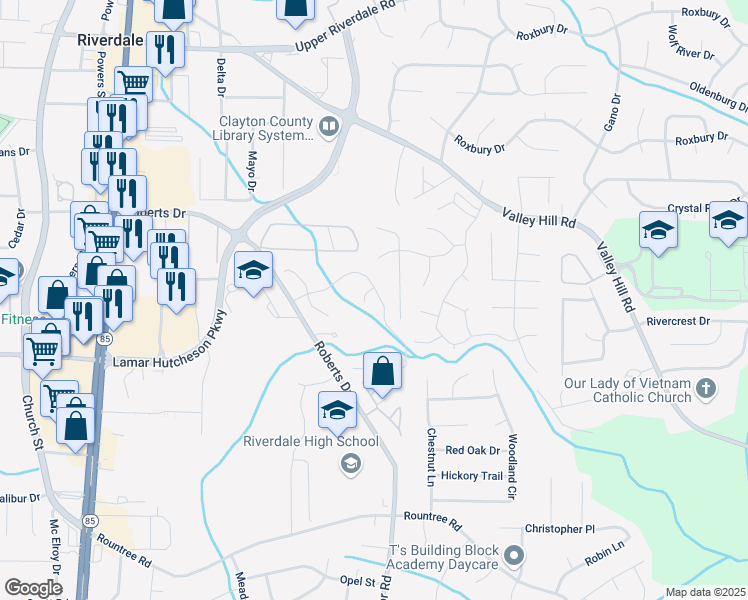 map of restaurants, bars, coffee shops, grocery stores, and more near 286 Brookview Drive in Riverdale