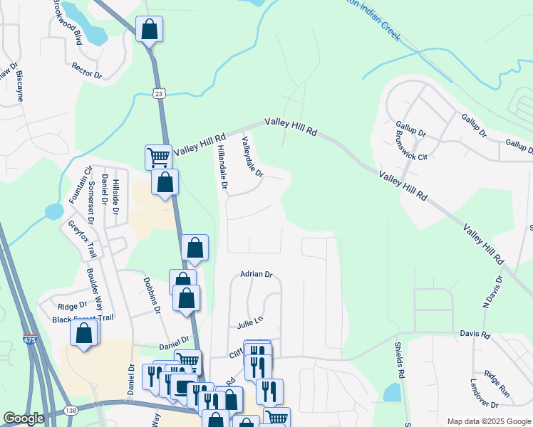 map of restaurants, bars, coffee shops, grocery stores, and more near 424 Cannonball Court in Stockbridge