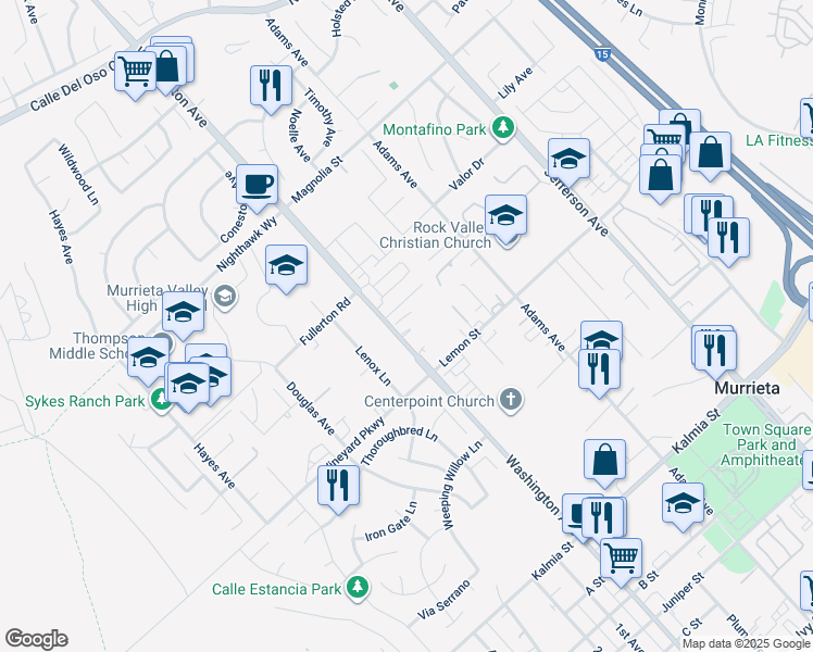 map of restaurants, bars, coffee shops, grocery stores, and more near 24264 Washington Avenue in Murrieta