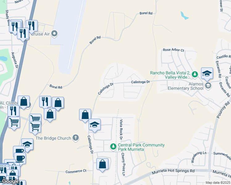 map of restaurants, bars, coffee shops, grocery stores, and more near 38352 Windingwalk Drive in Murrieta