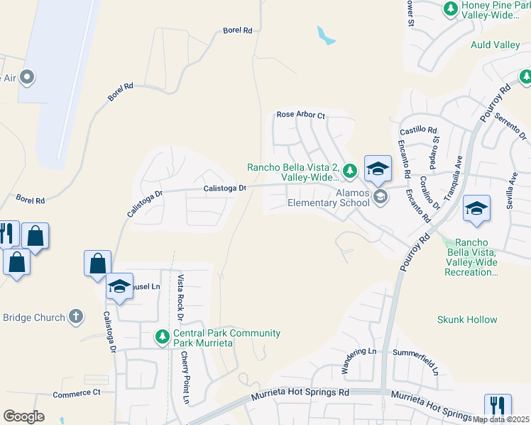 map of restaurants, bars, coffee shops, grocery stores, and more near 31025 Hidden Lake Road in Murrieta