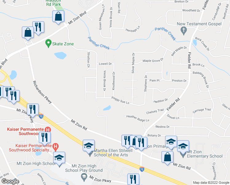 map of restaurants, bars, coffee shops, grocery stores, and more near 7006 Knollwood Drive in Morrow
