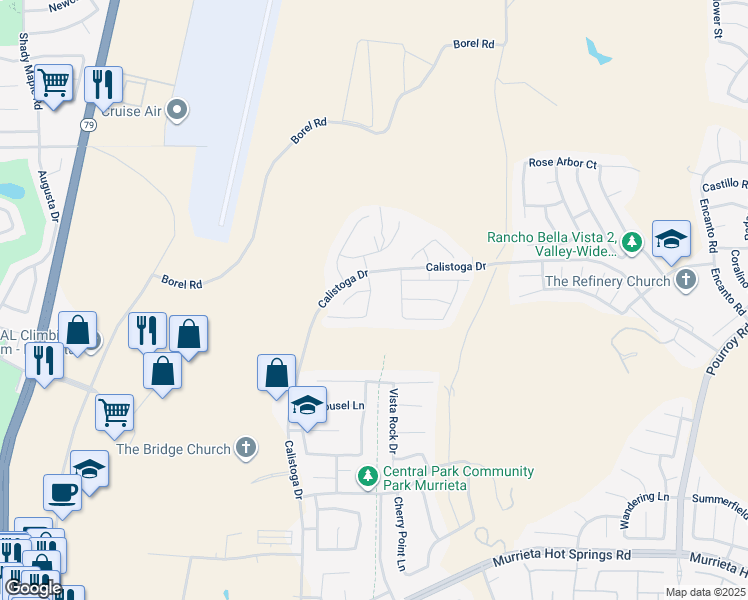 map of restaurants, bars, coffee shops, grocery stores, and more near 38352 Windingwalk Drive in Murrieta