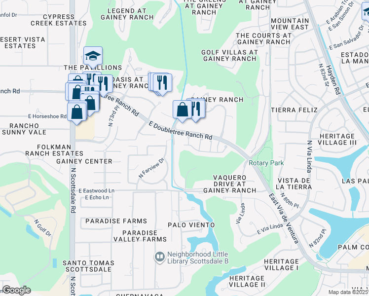 map of restaurants, bars, coffee shops, grocery stores, and more near 7705 East Doubletree Ranch Road in Scottsdale