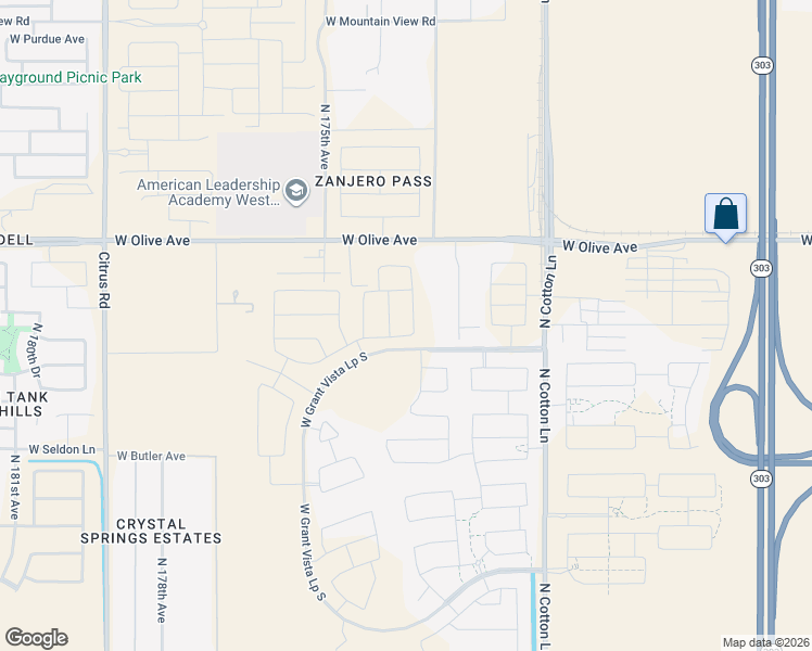 map of restaurants, bars, coffee shops, grocery stores, and more near 17225 West Olive Avenue in Waddell