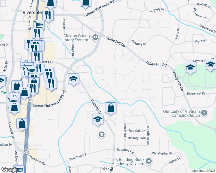 map of restaurants, bars, coffee shops, grocery stores, and more near 305 Brookview Drive in Riverdale