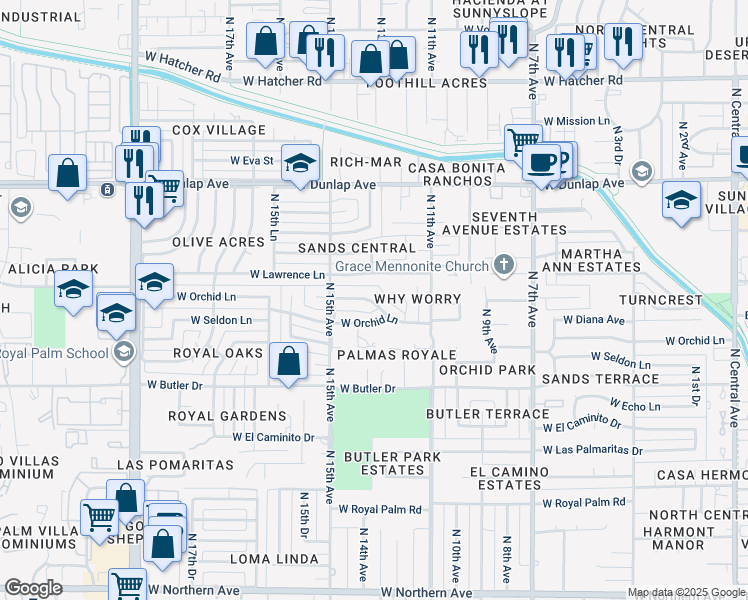 map of restaurants, bars, coffee shops, grocery stores, and more near in Phoenix