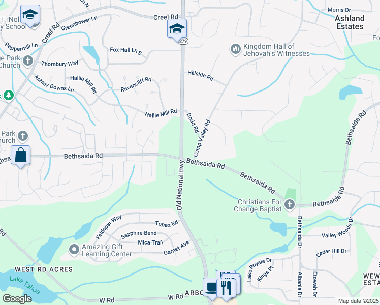 map of restaurants, bars, coffee shops, grocery stores, and more near 6990 Old National Highway in Atlanta