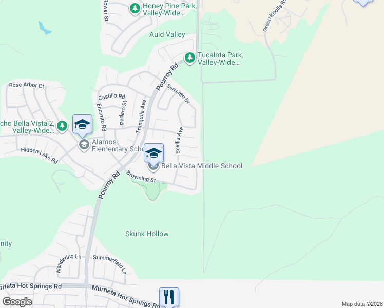 map of restaurants, bars, coffee shops, grocery stores, and more near 31968 Blanca Court in Murrieta