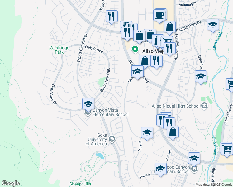 map of restaurants, bars, coffee shops, grocery stores, and more near 19 Nopalitos Way in Aliso Viejo