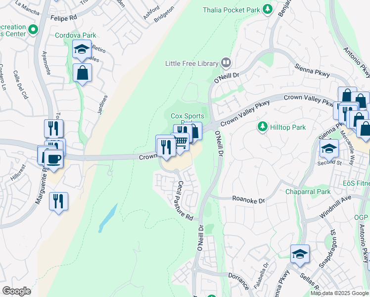 map of restaurants, bars, coffee shops, grocery stores, and more near 27702 Crown Valley Parkway in Ladera Ranch